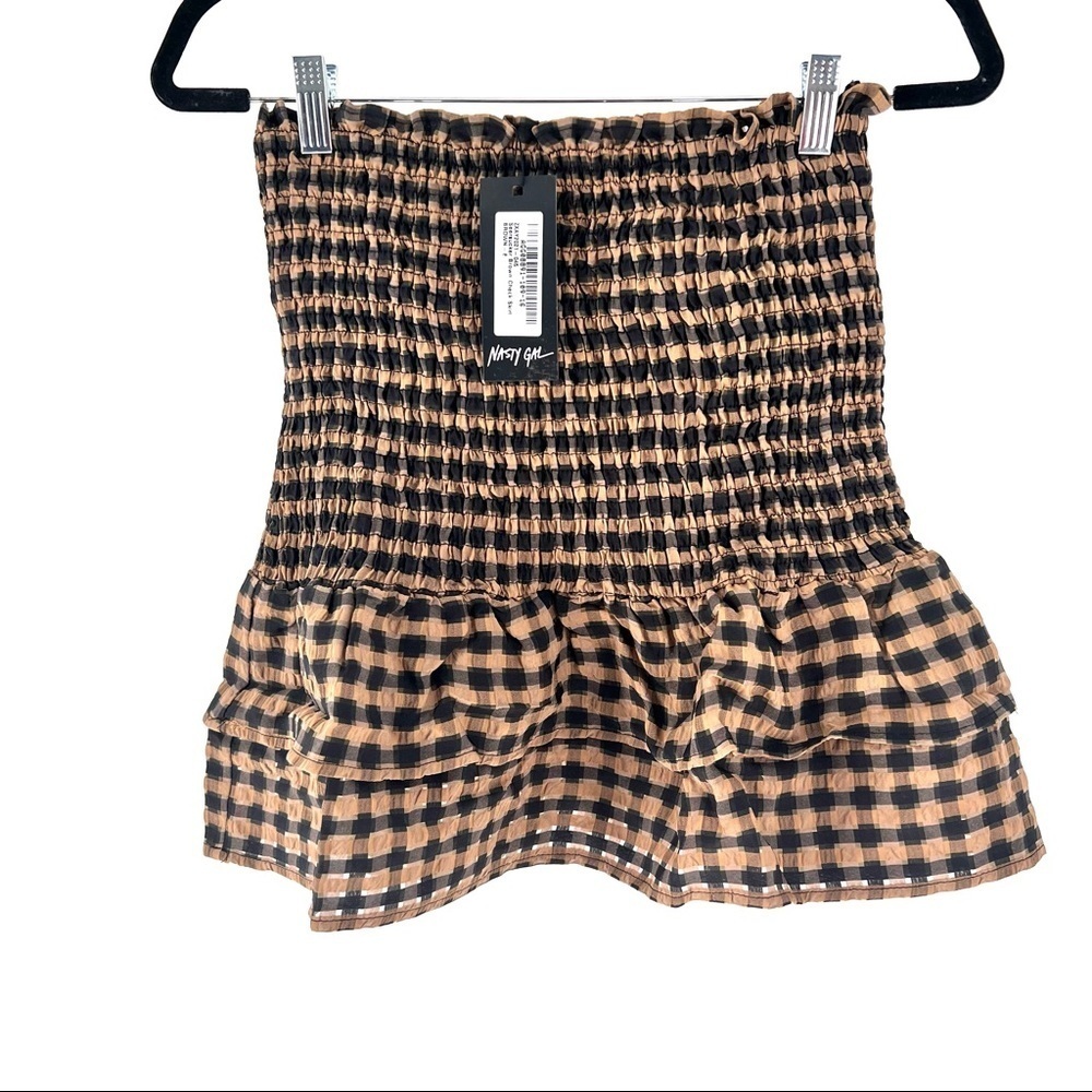Nasty Gal Women's Seersucker Smock Check Baby Doll Mini Skirt - US 4
